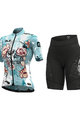 ALÉ Cycling short sleeve jersey and shorts - SKULL LADY - black/light blue