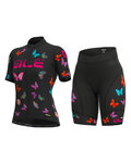 ALÉ Cycling short sleeve jersey and shorts - BUTTERFLY LADY - black/multicolour