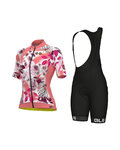 ALÉ Cycling short sleeve jersey and shorts - PR-S GARDEN LADY - bordeaux/black/white/pink