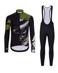 HOLOKOLO Cycling long sleeve jersey and bibtights - CAMOUFLAGE WINTER - black/green