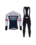 BONAVELO Cycling long sleeve jersey and bibtights - BORA 2025 WINTER - black/white/blue
