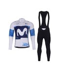BONAVELO Cycling long sleeve jersey and bibtights - MOVISTAR 2025 WINTER - blue/black/white