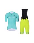 RIVANELLE Cycling short sleeve jersey and shorts - VICTORIOUS ELITE - yellow/turquoise