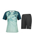 SCOTT Cycling short sleeve jersey and shorts - TRAIL VERTIC LADY - blue/black/green