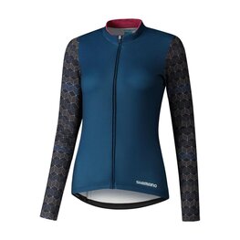 SHIMANO Cycling winter long sleeve jersey - KAEDE PRINTED LONG - blue