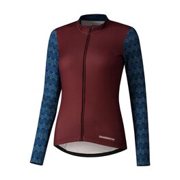 SHIMANO Cycling winter long sleeve jersey - KAEDE PRINTED LONG - bordeaux/blue