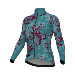 ALÉ Cycling winter long sleeve jersey - PR-E FLOWER - turquoise