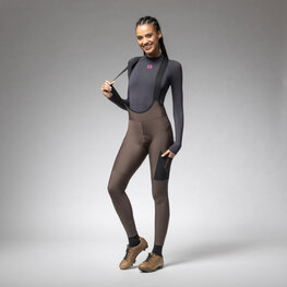 ALÉ Cycling long bib trousers - STONES CARGO 2.0 - brown