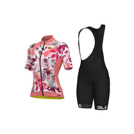ALÉ Cycling short sleeve jersey and shorts - PR-S GARDEN LADY - bordeaux/black/white/pink