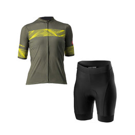 CASTELLI Cycling short sleeve jersey and shorts - FENICE LADY - yellow/green/black