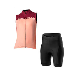 CASTELLI Cycling short sleeve jersey and shorts - VELOCISSIMA LADY - pink/bordeaux/black
