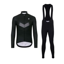 HOLOKOLO Cycling long sleeve jersey and bibtights - ARROW WINTER - black/grey