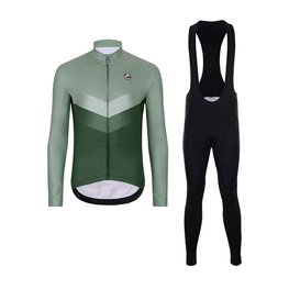 HOLOKOLO Cycling long sleeve jersey and bibtights - ARROW WINTER - black/green