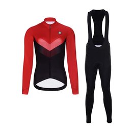 HOLOKOLO Cycling long sleeve jersey and bibtights - ARROW LADY WINTER - red/black