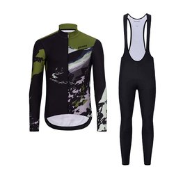 HOLOKOLO Cycling long sleeve jersey and bibtights - CAMOUFLAGE WINTER - black/green