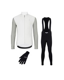 HOLOKOLO Cycling long sleeve jersey and bibtights - PERFORMANCE WINTER - beige/black