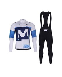 BONAVELO Cycling long sleeve jersey and bibtights - MOVISTAR 2025 WINTER - blue/black/white
