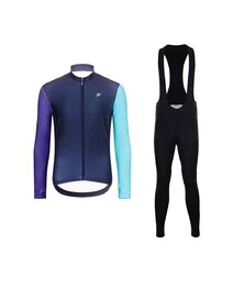 HOLOKOLO Cycling long sleeve jersey and bibtights - PERFORMANCE WINTER - black/purple/green