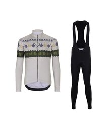 HOLOKOLO Cycling long sleeve jersey and bibtights - FROSTTRAIL WINTER - green/grey/black