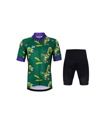 HOLOKOLO Cycling short sleeve jersey and shorts - DINOSAURUS - green/black