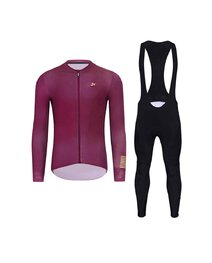 HOLOKOLO Cycling long sleeve jersey and bibtights - VICTORIOUS GOLD - bordeaux/black