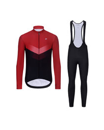 HOLOKOLO Cycling long sleeve jersey and bibtights - ARROW WINTER - red/black