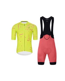 HOLOKOLO Cycling short sleeve jersey and shorts - PASSION - yellow/pink