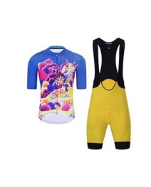 HOLOKOLO Cycling short sleeve jersey and shorts - VOYAGE - yellow/blue/multicolour
