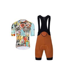 HOLOKOLO Cycling short sleeve jersey and shorts - WILDLY II - light blue/multicolour/brown