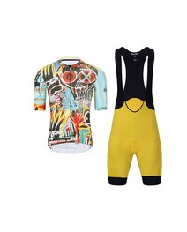 HOLOKOLO Cycling short sleeve jersey and shorts - WILDLY II - yellow/light blue/multicolour