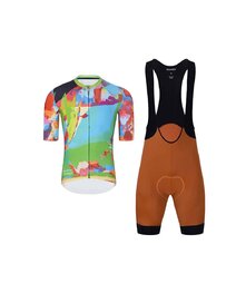 HOLOKOLO Cycling short sleeve jersey and shorts - DEER - green/multicolour/brown