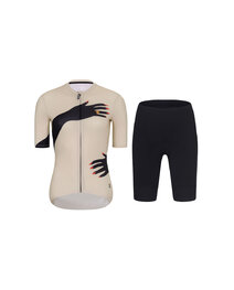 RIVANELLE BY HOLOKOLO Cycling short sleeve jersey and shorts - HANDS LADY - black/beige