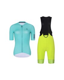 RIVANELLE Cycling short sleeve jersey and shorts - VICTORIOUS ELITE - yellow/turquoise