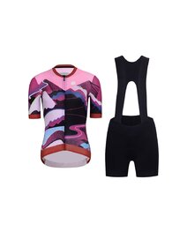 RIVANELLE Cycling short sleeve jersey and shorts - SUNSET ELITE LADY LI - black/multicolour/pink