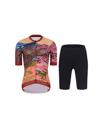 RIVANELLE Cycling short sleeve jersey and shorts - FREE ELITE LADY - multicolour/black/orange