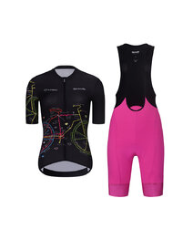 RIVANELLE Cycling short sleeve jersey and shorts - MAAPPI DARK LADY - black/pink