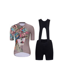 RIVANELLE BY HOLOKOLO Cycling short sleeve jersey and shorts - MADAM FLOWER - green/multicolour