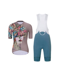 RIVANELLE BY HOLOKOLO Cycling short sleeve jersey and shorts - MADAM FLOWER - multicolour/green