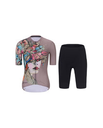 RIVANELLE BY HOLOKOLO Cycling short sleeve jersey and shorts - MADAM FLOWER - green/multicolour