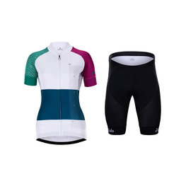 HOLOKOLO Cycling short sleeve jersey and shorts - ENGRAVE LADY - white/multicolour/blue/black/purple
