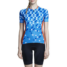 MONTON Cycling short sleeve jersey - CHECKS RIDER LADY - blue