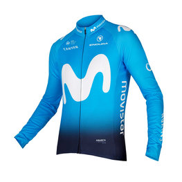 Cycling winter long sleeve jersey - MOVISTAR 2019 WINTER - white/blue/light blue
