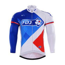 Cycling winter long sleeve jersey - FDJ 2017 WINTER - red/blue/white