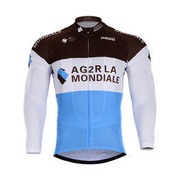 Cycling winter long sleeve jersey - AG2R 2018 WINTER - light blue/white/brown
