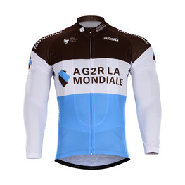 Cycling summer long sleeve jersey - AG2R 2018 SUMMER - light blue/brown/white