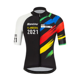 SANTINI Cycling short sleeve jersey - UCI WC FLANDERS 2021 - black/rainbow