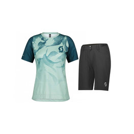 SCOTT Cycling short sleeve jersey and shorts - TRAIL VERTIC LADY - blue/black/green