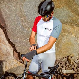 SIX2 Cycling short sleeve jersey - BIKE3 ULTRALIGHT - white/grey/red